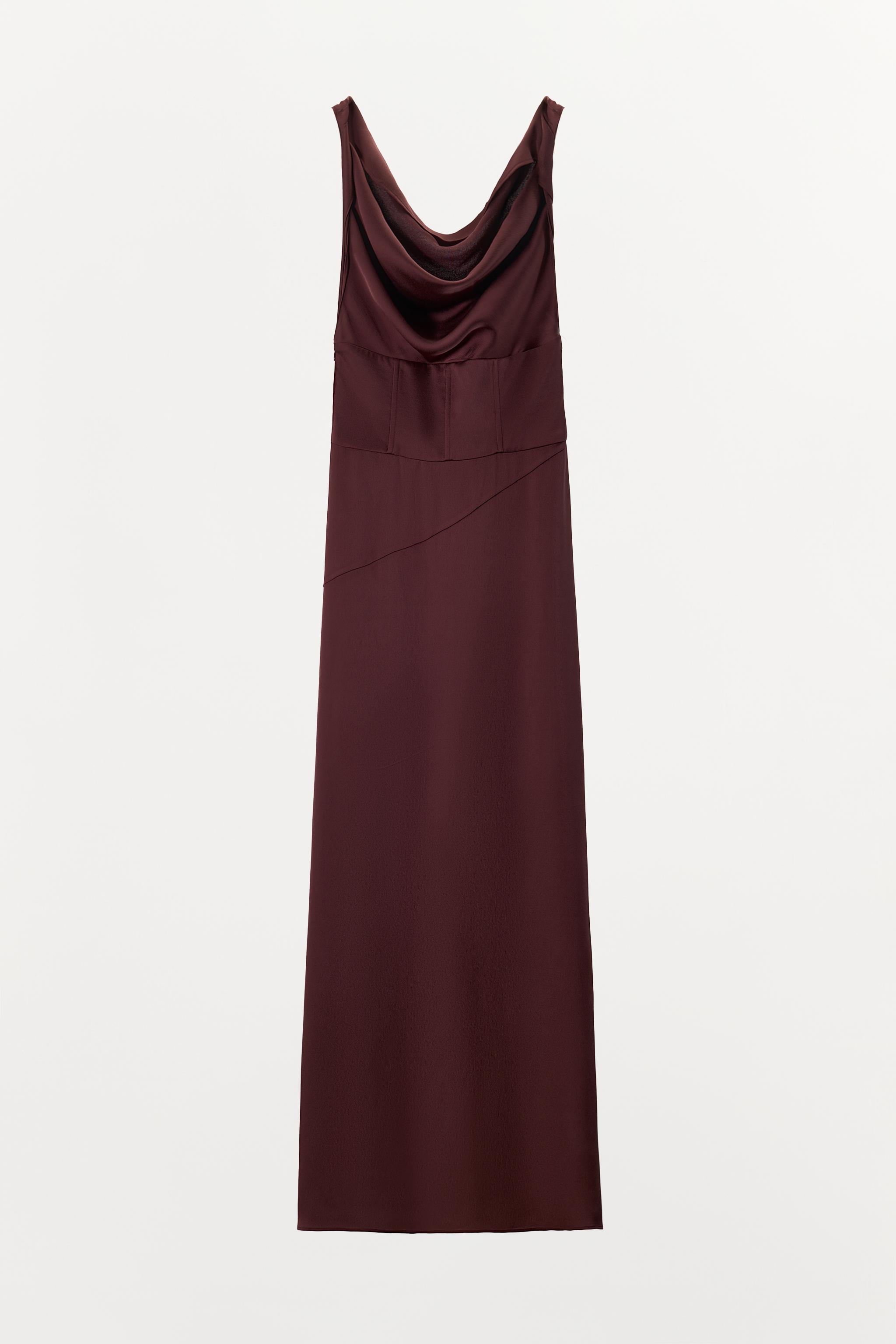 SATIN DRAPED NECK DRESS